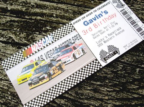 NASCAR Racing Ticket Custom PRINTABLE Birthday by MMScrapShoppe