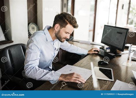 Handsome Business Man Working in Office Stock Image - Image of ...