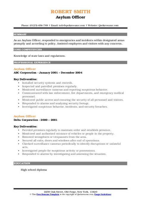 Asylum Officer Resume Samples | QwikResume