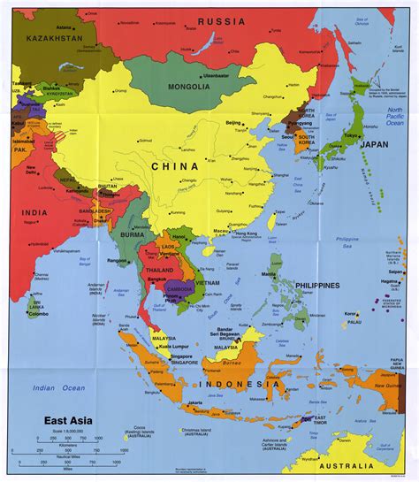 Large detailed political map of East Asia with major cities and ...