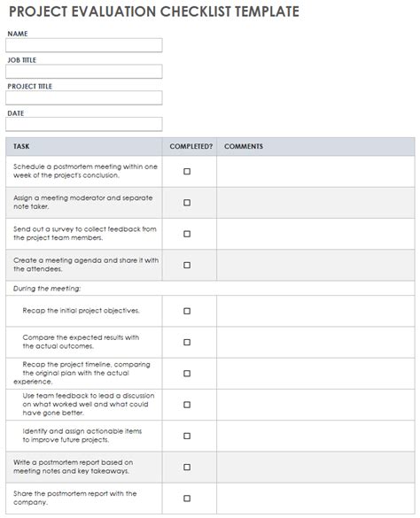 Free Project Evaluation Templates | Smartsheet