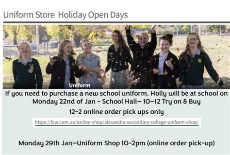 Please see the Uniform Store... - Alexandra Secondary College