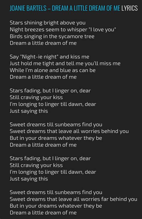 Dream a little dream of me lyrics | Lullaby lyrics, Children songs ...