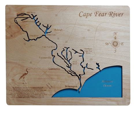 Cape Fear River, North Carolina - laser cut wood map | Cape fear, Wood ...