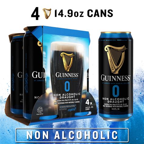 Guinness Draught 0 Non Alcoholic Stout Beer, 4pk 14.9oz Cans, .5% ABV ...