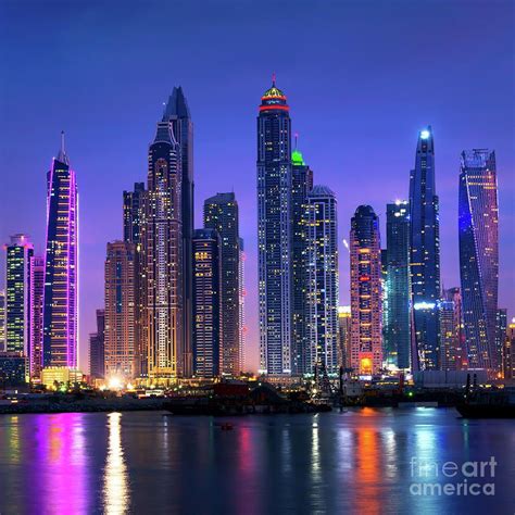 Dubai marina skyline at night by Delphimages Photo Creations | Skyline ...