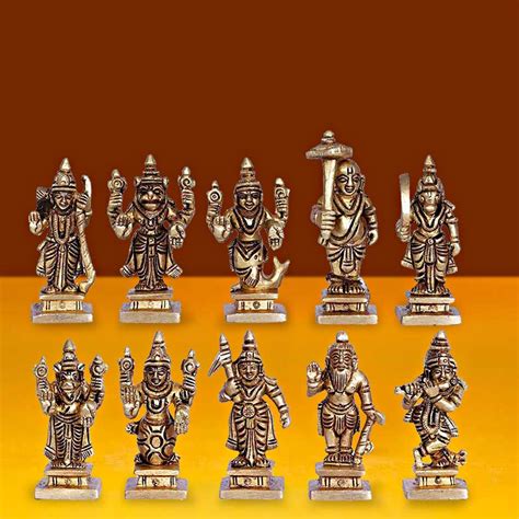 Buy Artvarko Brass Dashavatara Dasavatharam of Lord Vishnu Statues Ten ...