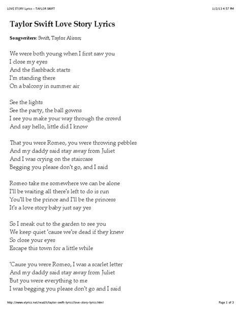 Love Story Lyrics PDF | PDF | Leisure