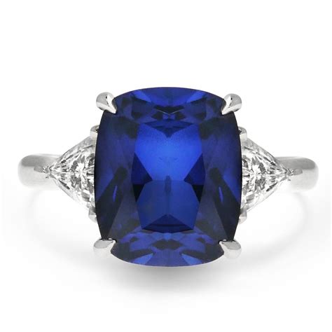 4 Carat Blue Sapphire Engagement Ring with Trillion Diamonds – Unique ...