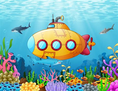 Premium Vector | Cartoon submarine underwater