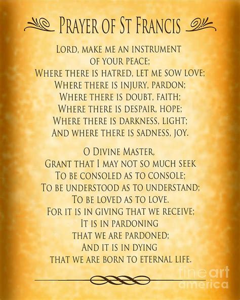 Prayer of St Francis - Pope Francis Prayer - Gold Parchment by Ginny ...