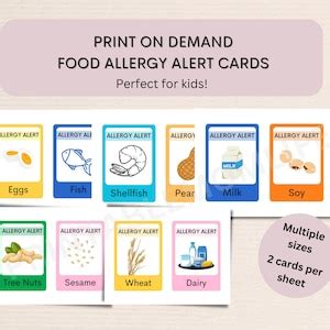 Printable Food Allergy Alert Cards Digital Download Toddler/kid Food ...