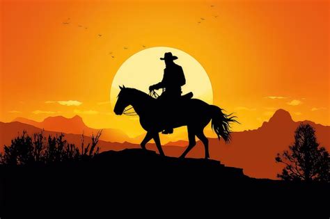 Premium AI Image | Cowboy silhouette on horse at sunset