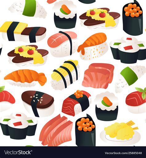 Cartoon sushi sashimi seamless pattern background Vector Image