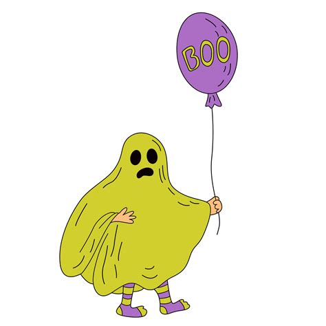 Vector illustration of a kid wearing ghost costume and balloon with boo ...