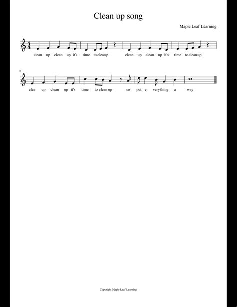 Clean up song sheet music for Piano download free in PDF or MIDI