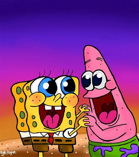 Spongebob and Patrick inspired digital drawing printed photo card with ...