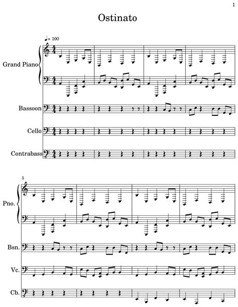 Ostinato - Sheet music for Piano, Bassoon, Cello, Contrabass