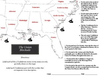 Civil War Union Blockade Confederate Port Map Activity Download Printable