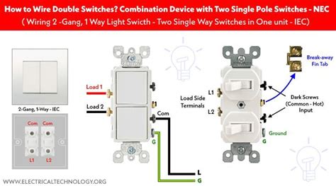 How to Wire Double Switch? 2-Gang, 1-Way Switch - IEC & NEC | Double ...