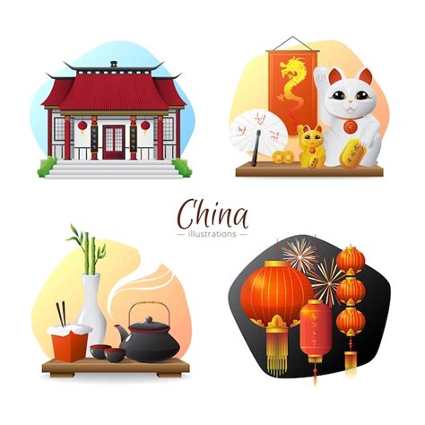 Free Vector | Chinese culture traditions and symbols 4 stylish ...