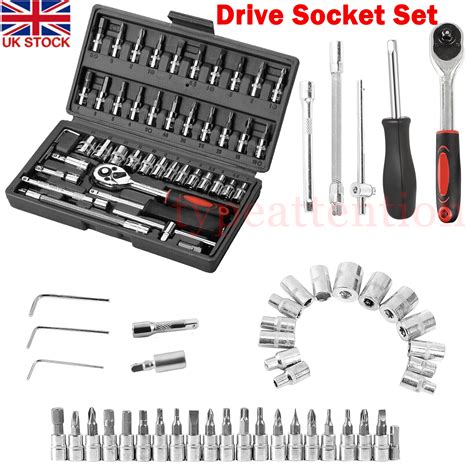 46Piece 1/4 inch Drive Socket Ratchet Wrench Tool Set,Bit Socket ...