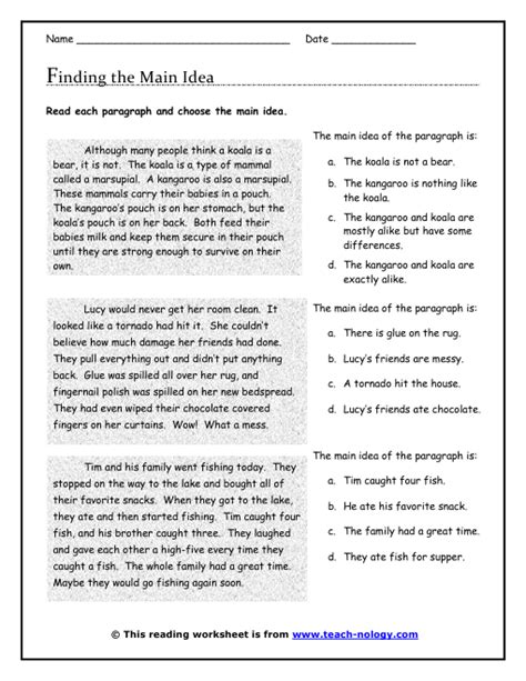 Finding the Main Idea In Paragraphs - Worksheet Template Tips And Reviews