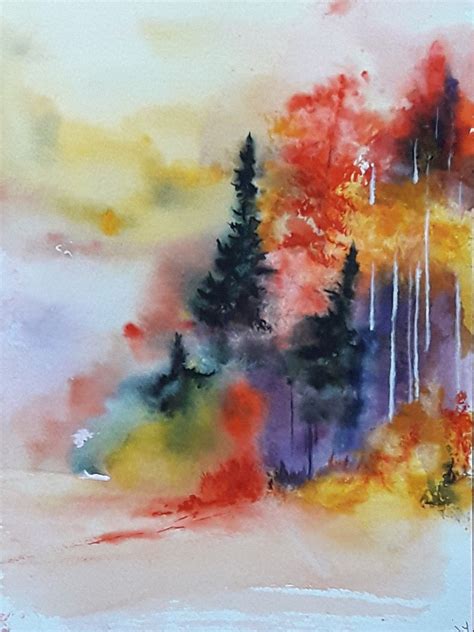 23x31cm Flambee Aquarelle Watercolor | Arbres en aquarelle, Abstrait ...