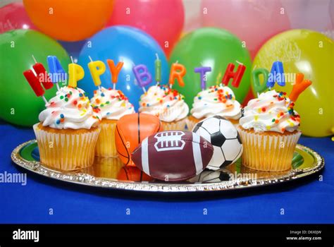 Happy Birthday Sports Cupcakes Stock Photo - Alamy