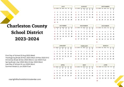 Charleston County School District Calendar Holidays 2023-2024