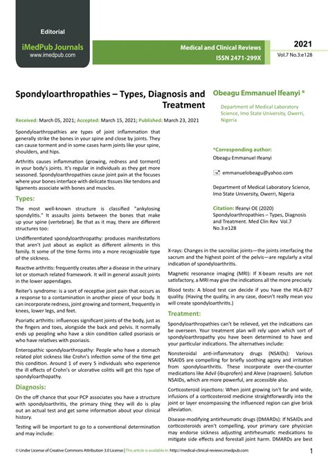 (PDF) Spondyloarthropathies – Types, Diagnosis and Treatment