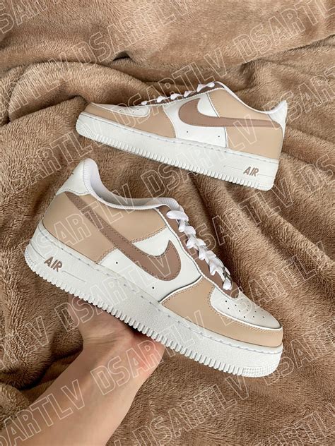 Nike Air Force 1 Custom Sneakers Beige Brown | Etsy