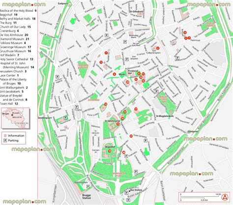 Bruges map - Updated attractions map in English showing location of the ...