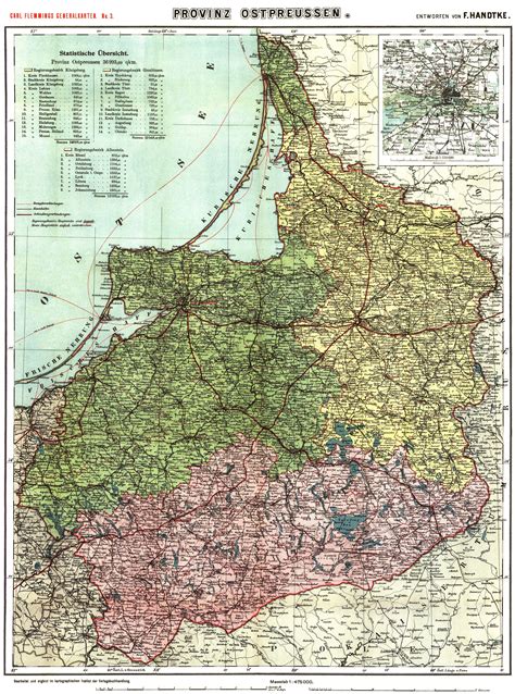 Highly detailed map of East Prussia as of 1914 with division into 3 ...