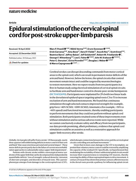 Epidural stimulation of the cervical spinal cord for post-stroke upper ...