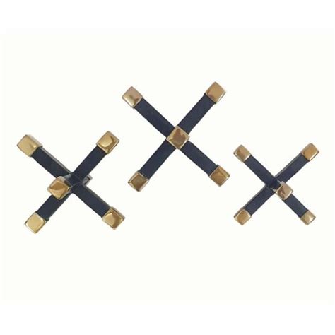 3 Piece Modern Accent Tabletop Decorations, X Shaped Jacks, Black, Gold ...