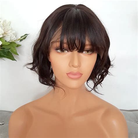 150 Density Human Hair Full Lace Wigs Wavy Short Human Wigs Lace Front ...