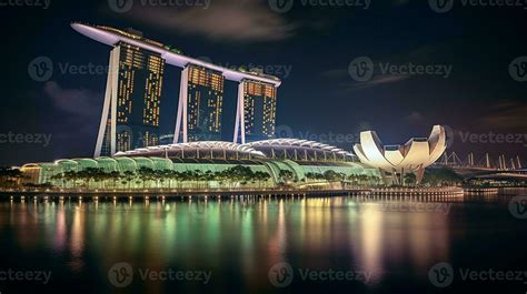 Night view of Marina Bay Sands. Generative AI 32976254 Stock Photo at ...