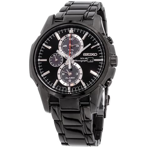 Seiko - Seiko Men's Solar Chronograph Stainless Watch - Black Bracelet ...