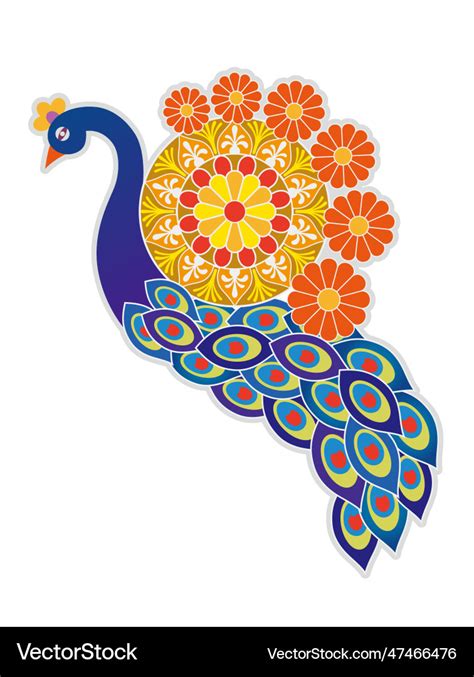 Colorful peacock rangoli design Royalty Free Vector Image