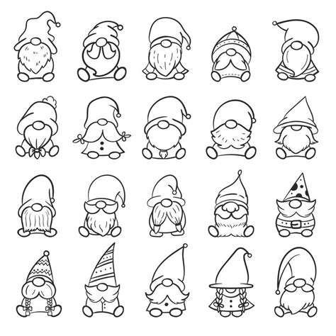 Line art Christmas gnomes design for coloring book isolated on a white ...