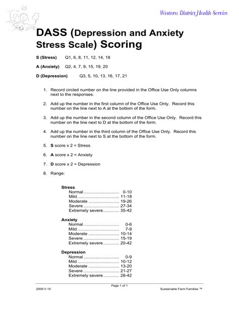 DASS 21 Scoring white HEALTH PROFESSIONAL USE ONLY V 15