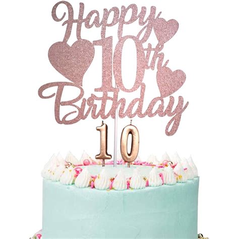 Buy Happy 10th Birthday Cake Topper, Rose Gold 10th Birthday Cake ...