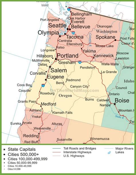 Map of Oregon and Washington