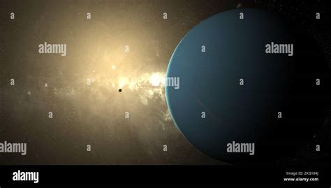 Uranus planet with Puck moon orbiting and sun and solar atmosphere ...