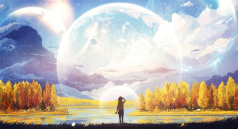 Anime Girl Big Moon Planet 4k Wallpaper,HD Anime Wallpapers,4k ...