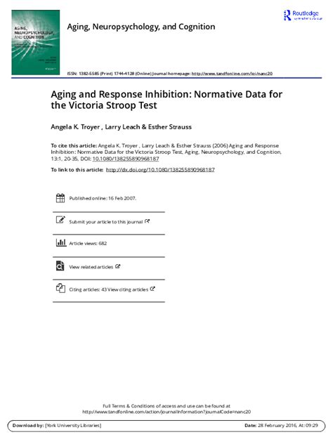 (PDF) Aging and Response Inhibition: Normative Data for the Victoria ...