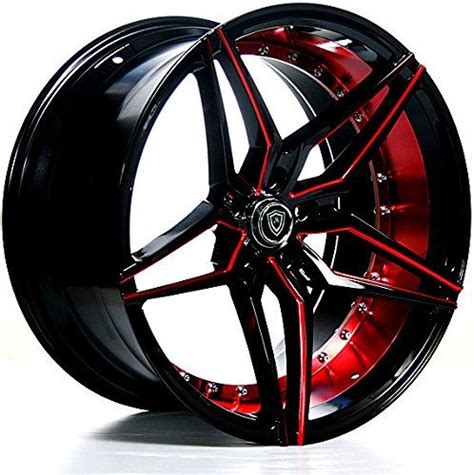 20 Inch Staggered Rims (Black and Red) - FULL Set of 4 Wheels - Made ...