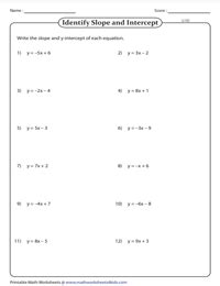 Slope-intercept Form of Equation of a Line Worksheets