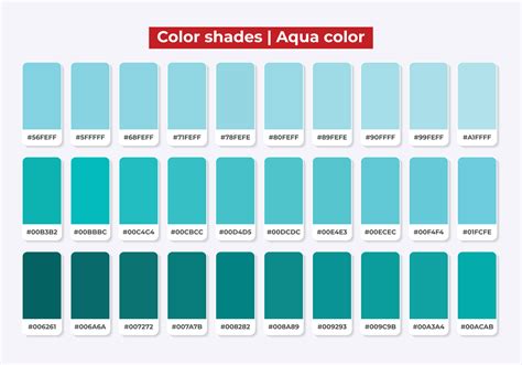 Aqua color shades with RGB HEX for textile, fashion design, paint ...